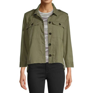 Alexander Jordan Green Military Style Jacket with pockets Button up Fray Size L
